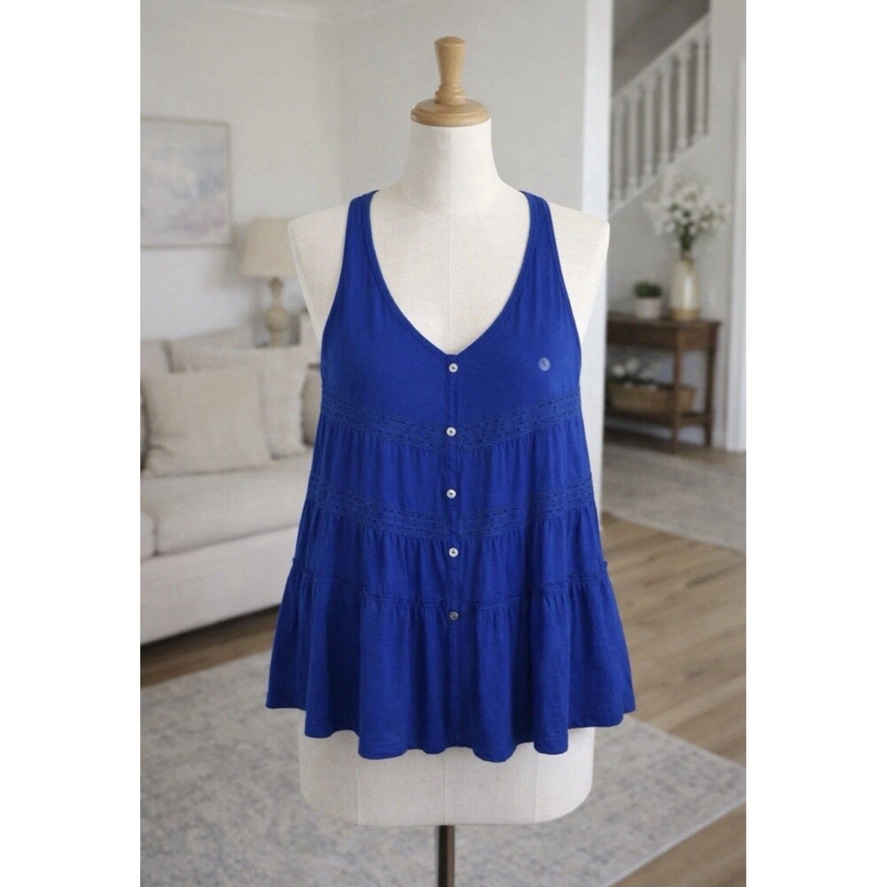 American Eagle Blue Camisole Lace Tiered Racerback Tank Top Women’s Small NWT